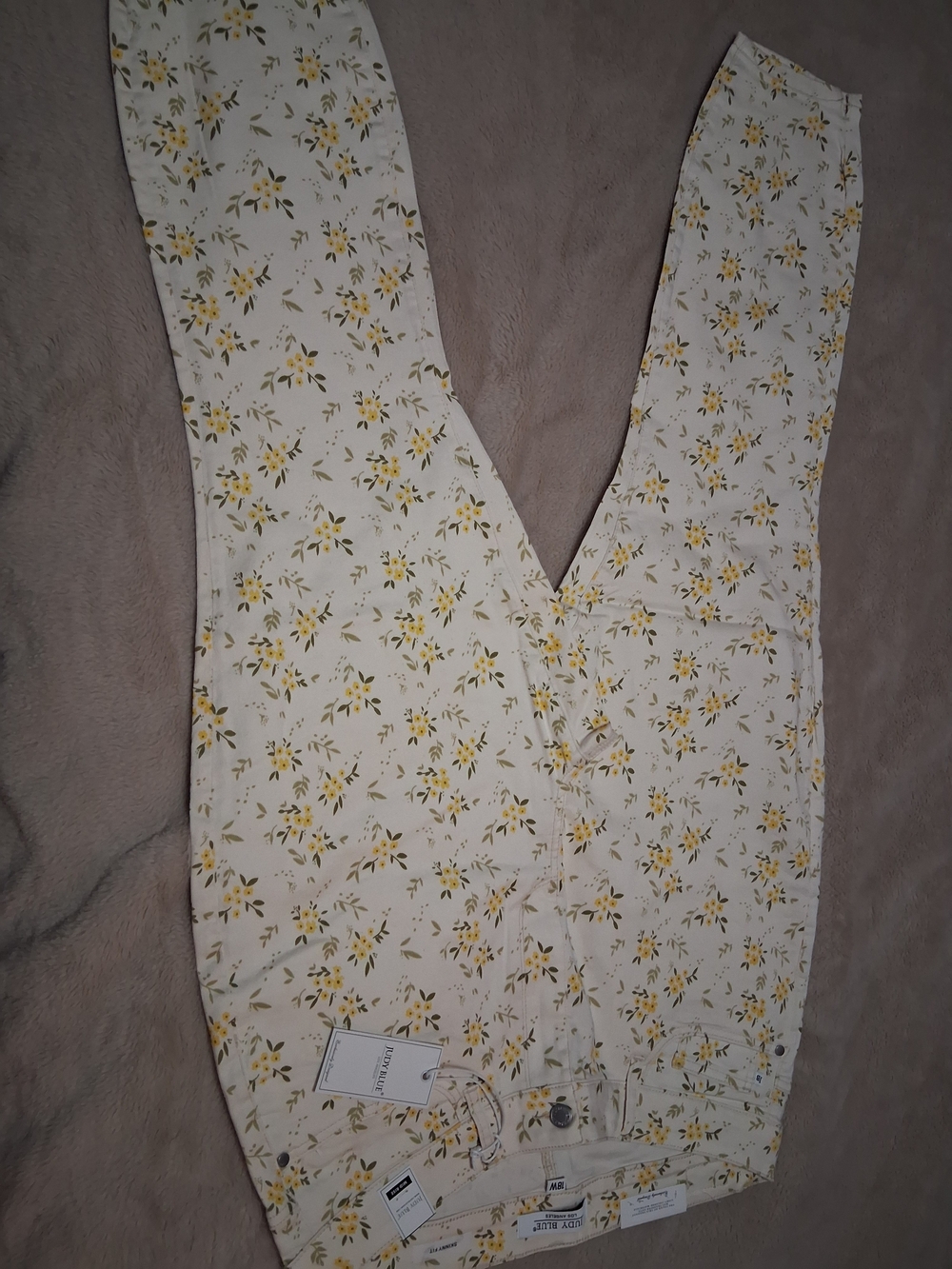 Judy Blue Cream Floral Skinny Pants with Yellow Print